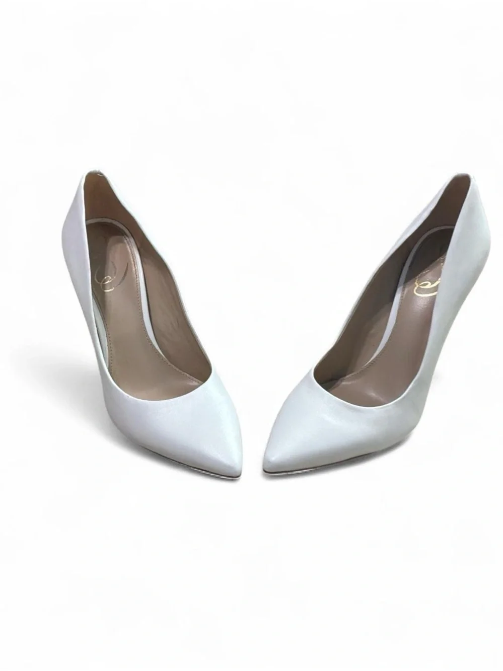 Sam Edelman White Pointed-Toe Satin Pumps